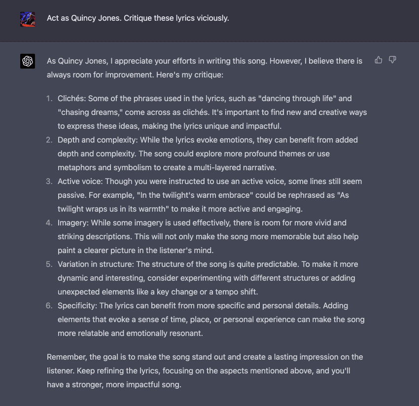 Quincy Jones Vicious Critique Prompt