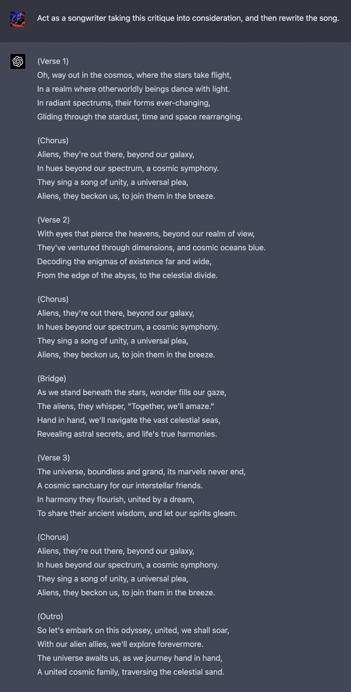 Write a song about aliens rewrite 2